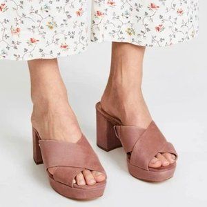 Sam Edelman Jayne Suede Chunky-Heel Platform Slide Sandals in Dusty Rose
